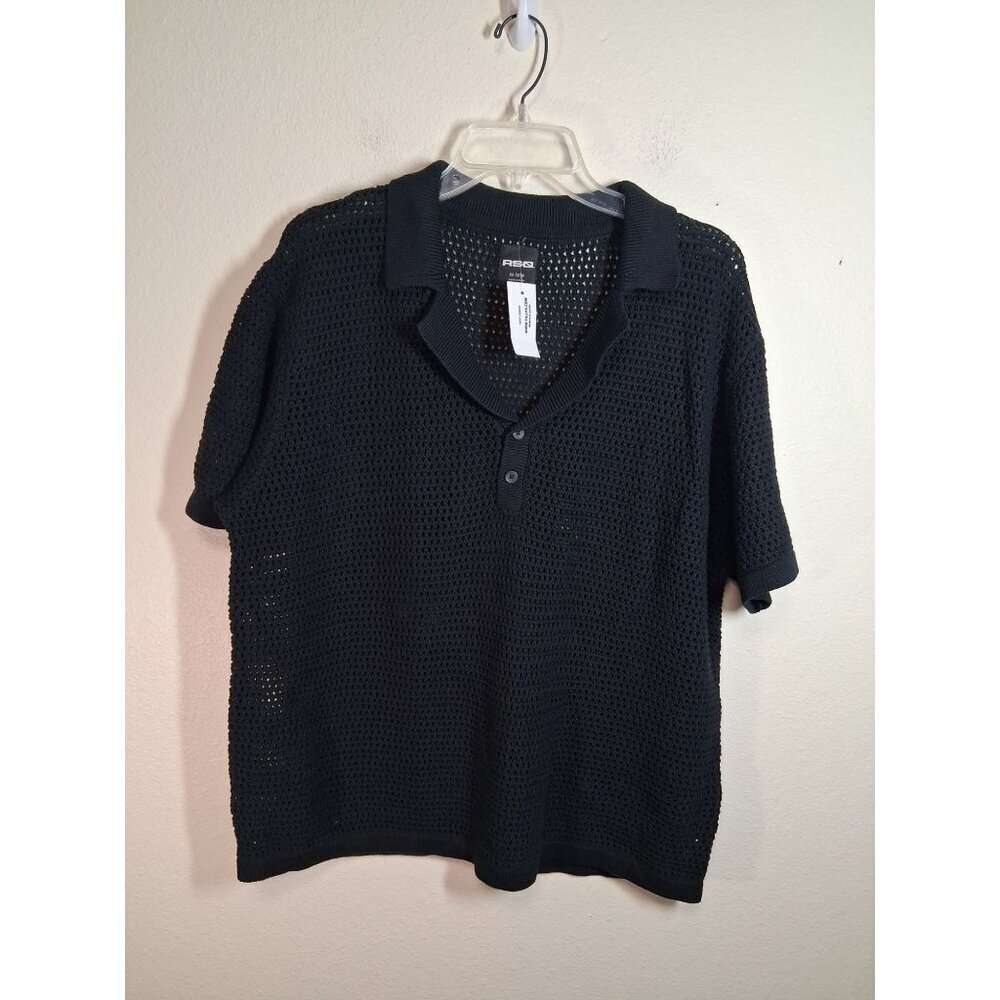 NWT RSQ Sweater Short Sleeve Open Knit Collared Black Men's Size XXL